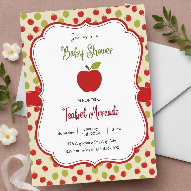 EDITABLE Apple Baby Shower Invitation Apple of Our Eye Boy Girl Gender