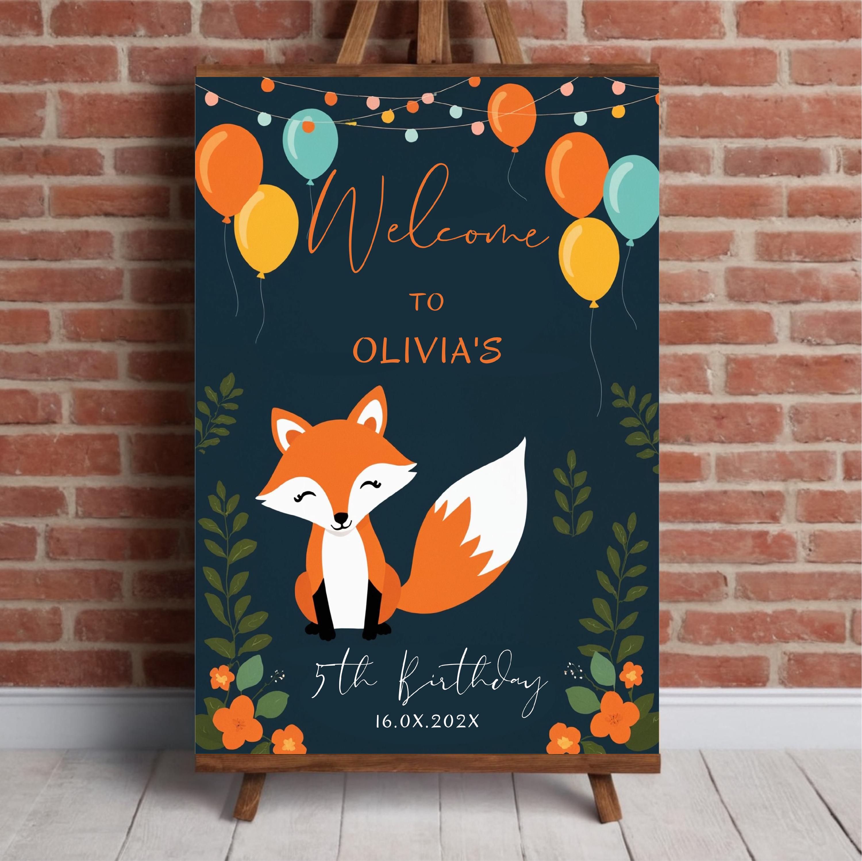 FOX Welcome Sign Fox Birthday Party Banner FOX Party Birthday Welcome ...