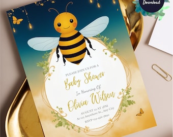 Bee Baby Shower Invitation Template bee baby shower bee invite Party Invite theme bee themed baby shower  bee baby shower centerpiece