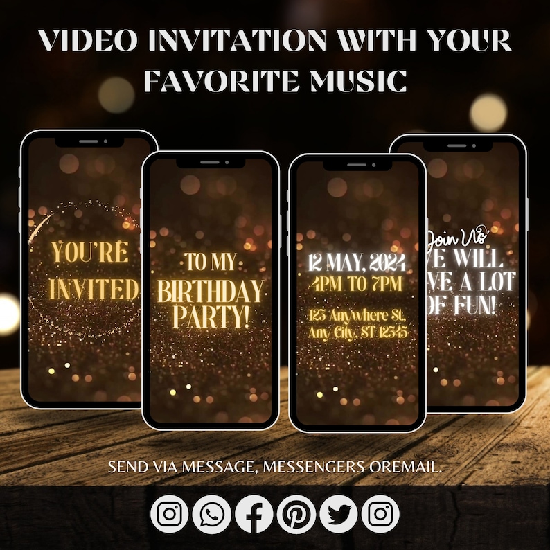 Animated Video Birthday Invitation Template Black and Gold Birthday ...