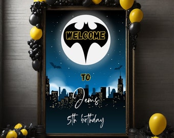 Bat Guy Birthday Welcome Sign, Editable Bat Man Boy Welcome Sign, Bat Boy Birthday Party Sign, Superhero Birthday Welcome Sign