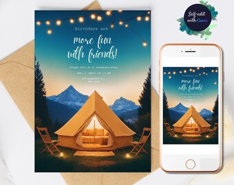 Glamping Birthday Invitation template Glamping Birthday Party Invitation Glamping Invitation Glamping Birthday Printable Camp invite digital