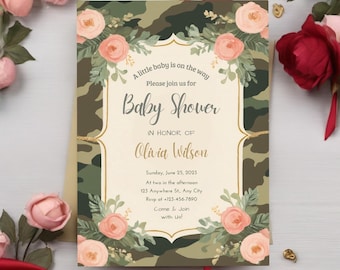 Camo Baby Shower Invitation Camo Birthday invite Military Invitation Baby Shower Invitation Bridal Shower Birthday Editable in canva