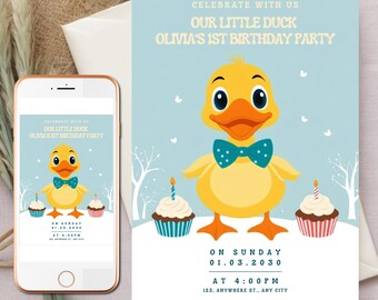One Lucky Duck Birthday Invitation Girl or Boy Birthday Invite Editable Template Digital Invite Splish Splash Lucky Duck Invitations Duck