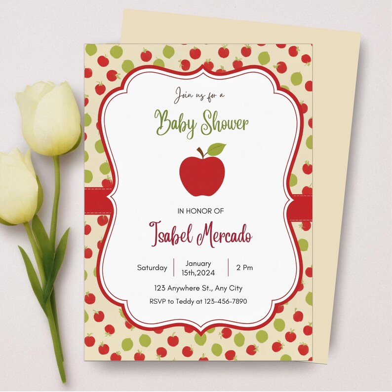EDITABLE Apple Baby Shower Invitation Apple of Our Eye Boy Girl Gender