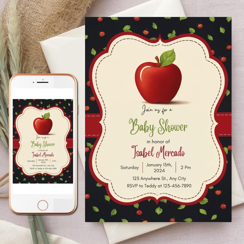 Apple Baby Shower Invitation Apple of Our Eye Boy Girl Gender Neutral