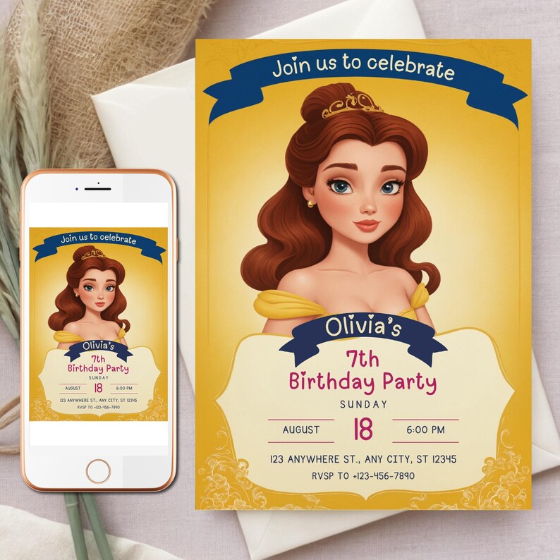 Princess Belle Birthday Invitation Template Belle Invitation Editable Belle Party Invite Digital