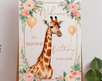 Giraffe verjaardag welkomstbord Giraffe thema verjaardagsfeestje banner dierlijke digitale Instant Download Giraffe afdrukbare welkomstbord banner