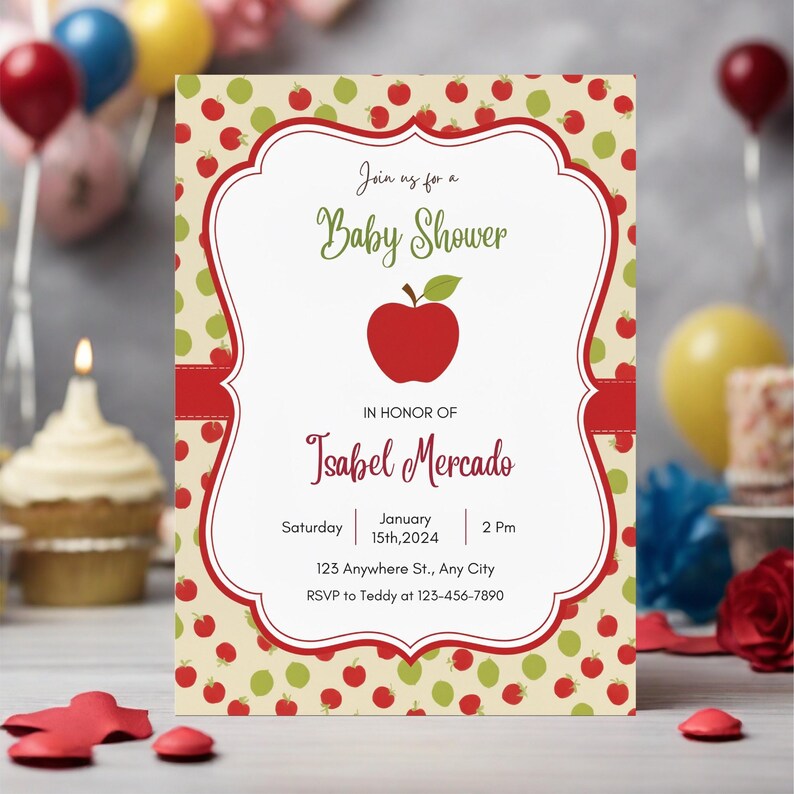 EDITABLE Apple Baby Shower Invitation Apple of Our Eye Boy Girl Gender