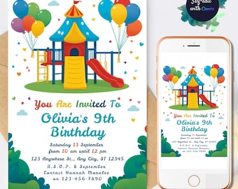 Playground Birthday Invitation Park Party Invitation Outdoor Park Party Invite Colorful Party at the Park Editable Playground invitations