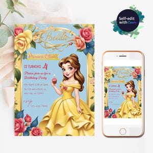 Princess Belle Birthday Invitation Template Editable Belle Invitation ...