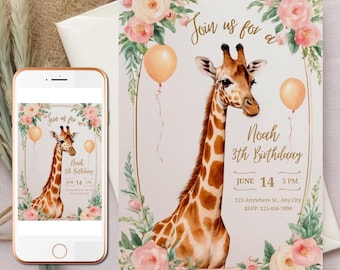 Giraffe Birthday Invitation Giraffe Theme Birthday Invitation Party Invite Animal Invitation Digital Instant Download Giraffe Printable