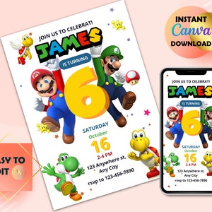 Mario Bros Birthday Invitation Template Editable | Super Mario Birthday Invitation Boy Mario Bros Birthday Party | Kids Birthday invite