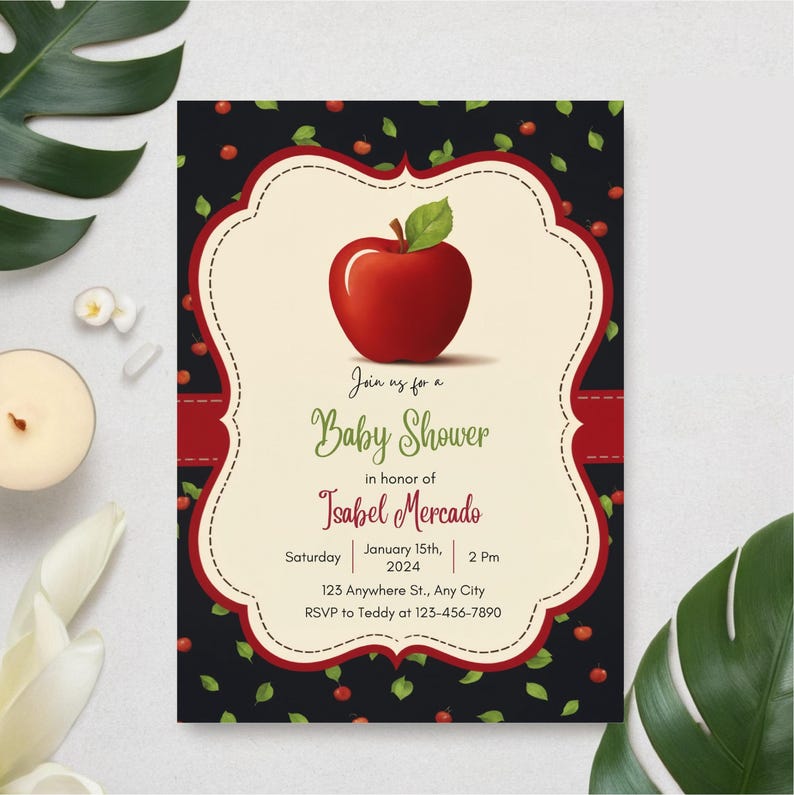 Apple Baby Shower Invitation Apple of Our Eye Boy Girl Gender Neutral
