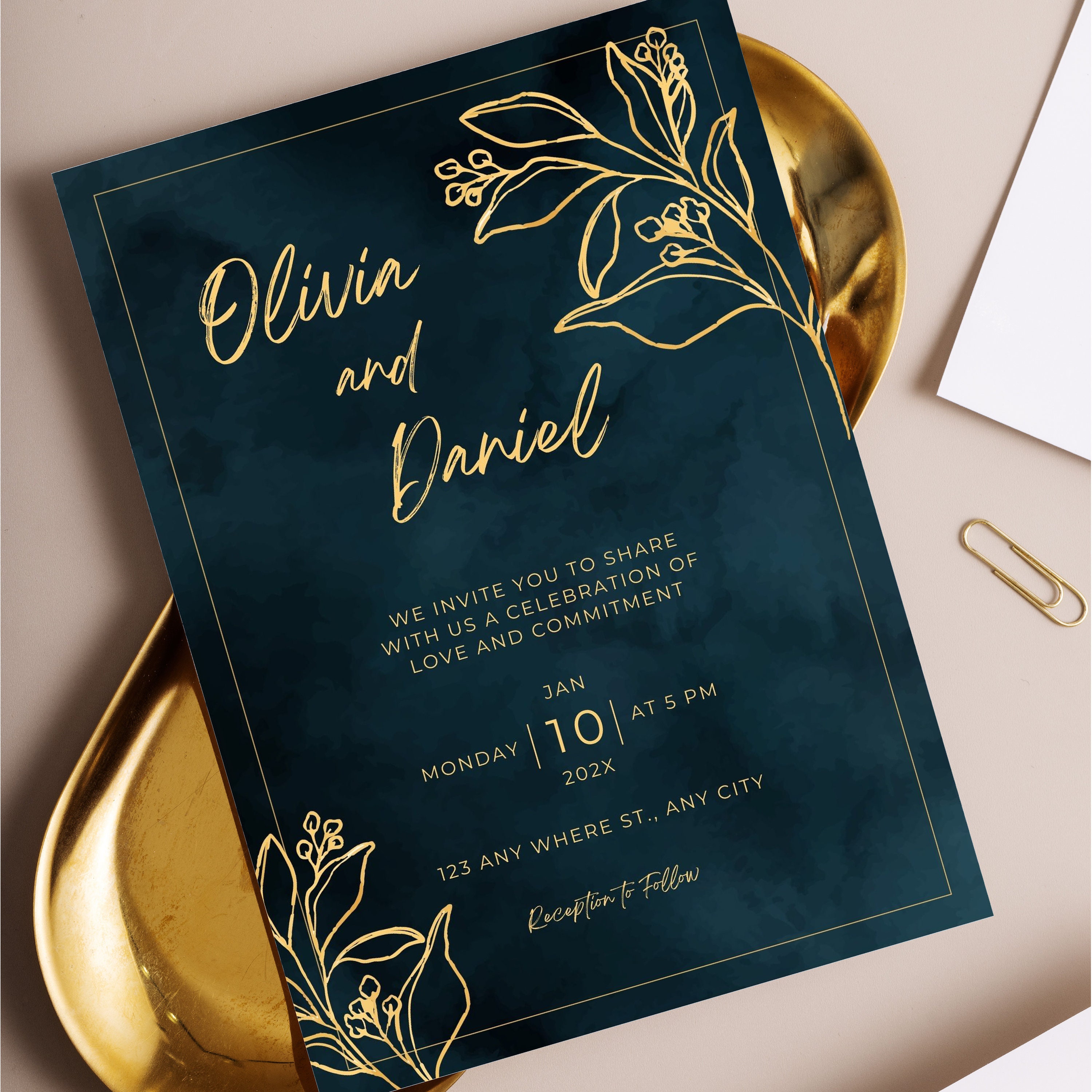 Navy and Gold Wedding Invitation Template Printable Wedding Invites