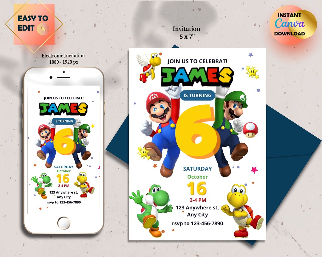 Super Mario Birthday Invitation Super Mario Bros Invitation Editable