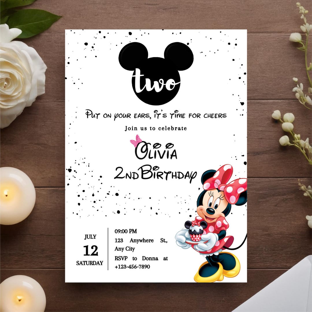 Editable Minnie Mouse Birthday Invitation Minnie Mouse Birthday Invitation Template Printable ...