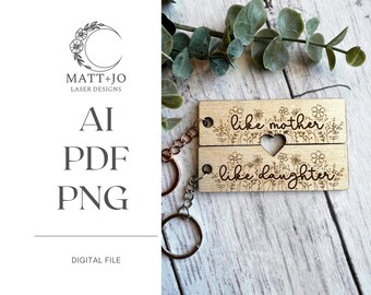 Arquivo de chaveiro de mãe e filha cortado a laser: Coração floral (download digital)