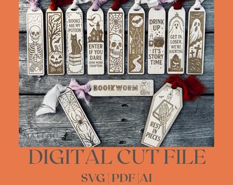 Halloween Bookmark SVG Bundle | Spooky Laser Cut Files for Glowforge & Laser Cutters |Spooky Book Lover Bookmark SVG | Laser Cut Files