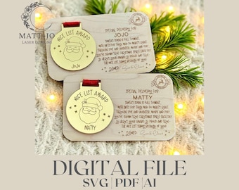 Arquivo Laser do Prêmio Lista de Bondade do Papai Noel | Presente de Natal para Crianças SVG | Certificado do Polo Norte | Arquivo de Natal Glowforge | Lembrança de Natal