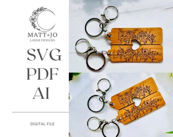 Arquivo de chaveiro de mãe e filha cortado a laser: Coração floral (arquivo digital)