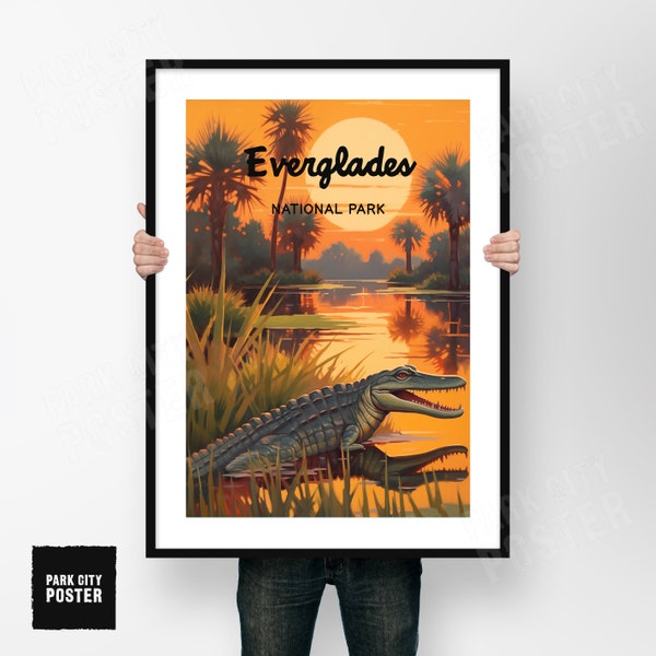 affiche du parc national des Everglades | Art des Everglades | Aigrettes et cyprès | Mousse espagnole | Impression de voyage en Floride | Style vintage classique