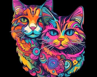 5 Psychedelic rainbow cats and kittens stickers