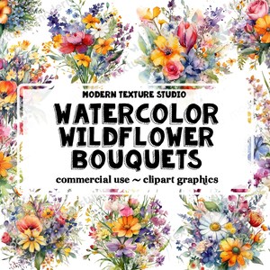 Watercolor Spring Bouquets Clipart - 20 Piece wildflower floral corner transparent background PNG format instant download for commercial use