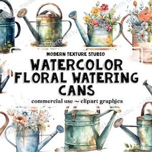 Aquarelle Floral arrosoirs Clipart - 15 pièce bouquet de jardinage floral transparent bg format PNG téléchargement instantané pour un usage commercial