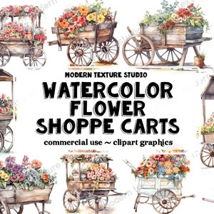 Aquarell Blumenwagen Clipart - 17 Stück transparenter Hintergrund florale Florist PNG-Format sofortiger Download für kommerzielle Nutzung