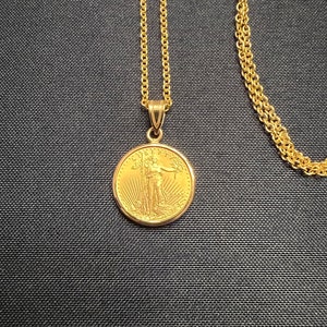 American Eagle Lady Liberty Necklace, Diamond Cut Or Smooth Bezel, Random Year Coin