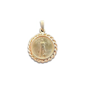American Eagle Lady Liberty Medallion, Rope Bezel 14k Yellow Gold, Random Year Coin