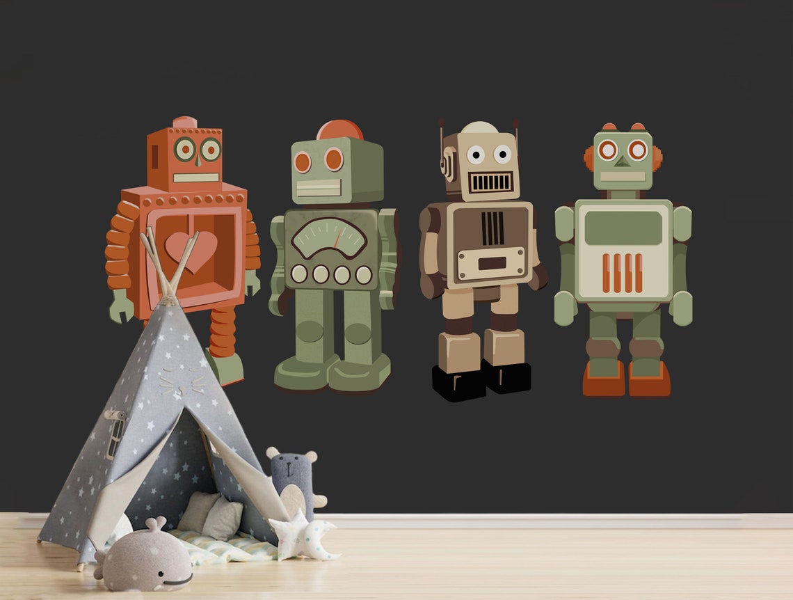Robot Decaration Removable Class Robot Wall Decal Vintage Robot Wall Sticker for Boy ...