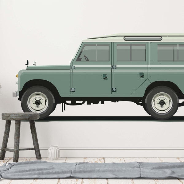 Sticker mural Station Wagon Car Wall Art avec thème Land Rover Defender pour salon et bureau