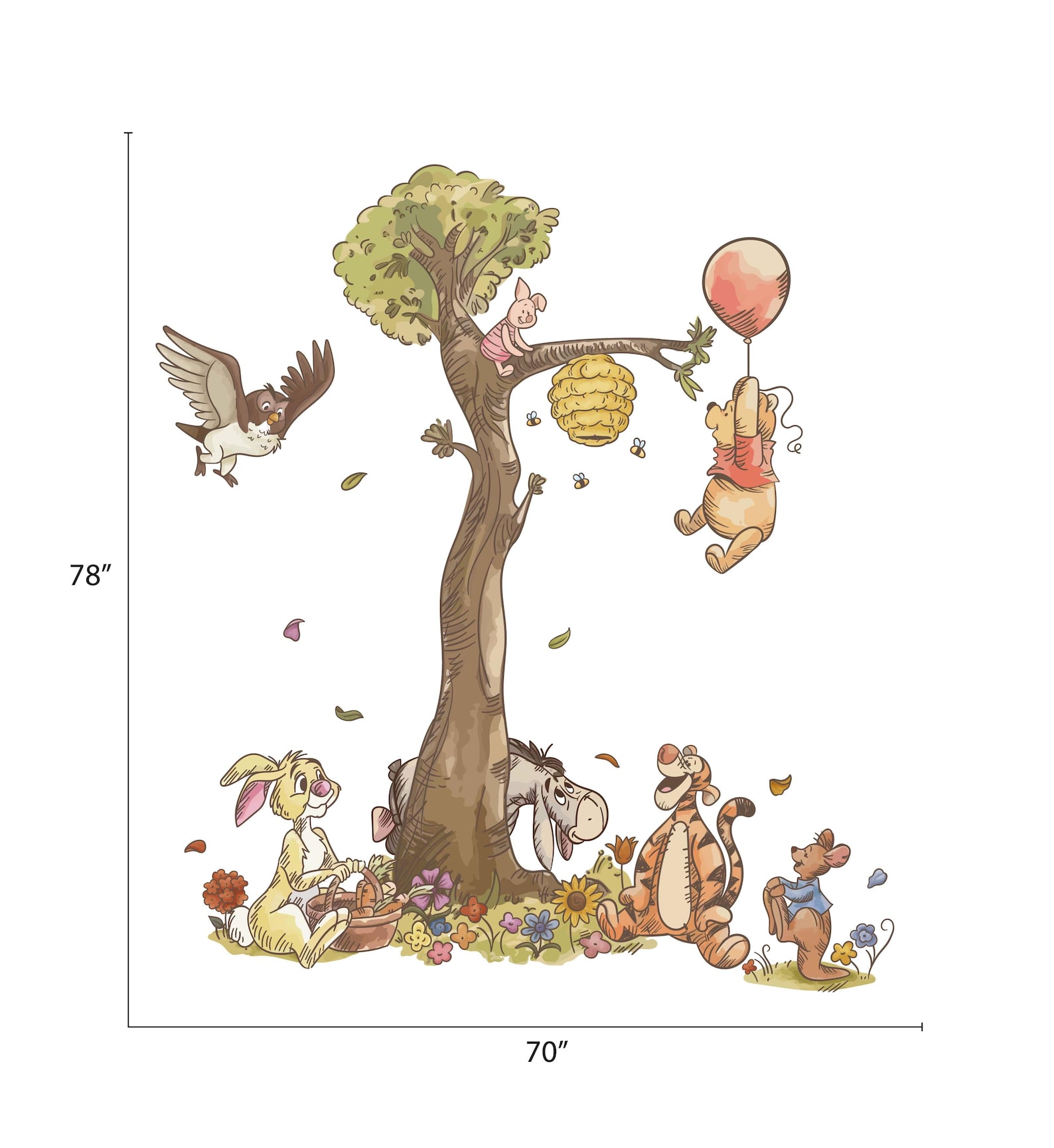 Pooh Bear Wall Decal, Nursery Wall Sticker Tree Scene, Peel and Stick — free download