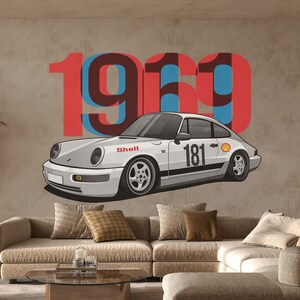 Peel And Stick Porsche 911t 1969 Decalcomanie da muro Sport Car Decalcomanie da muro Classic Sport Car carta da parati per ufficio e camera ragazzo