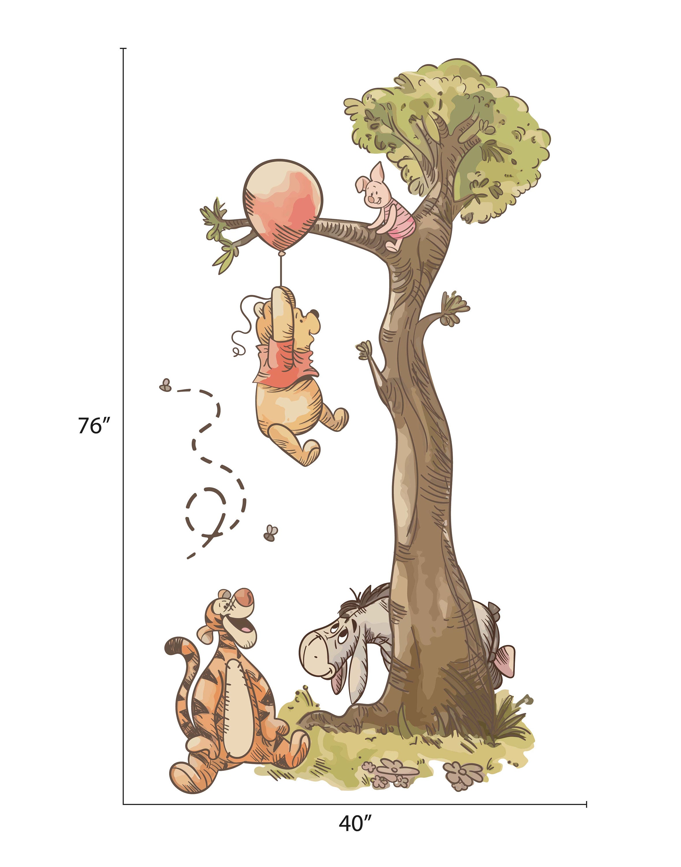 Pooh Bear Wall Decal, Nursery Wall Sticker Tree Scene, Peel and Stick — free download