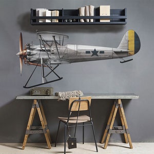 Removable Airplane British Single Seat Biplane Fighter Wall Decal Sticker Mural For Living Room and Office