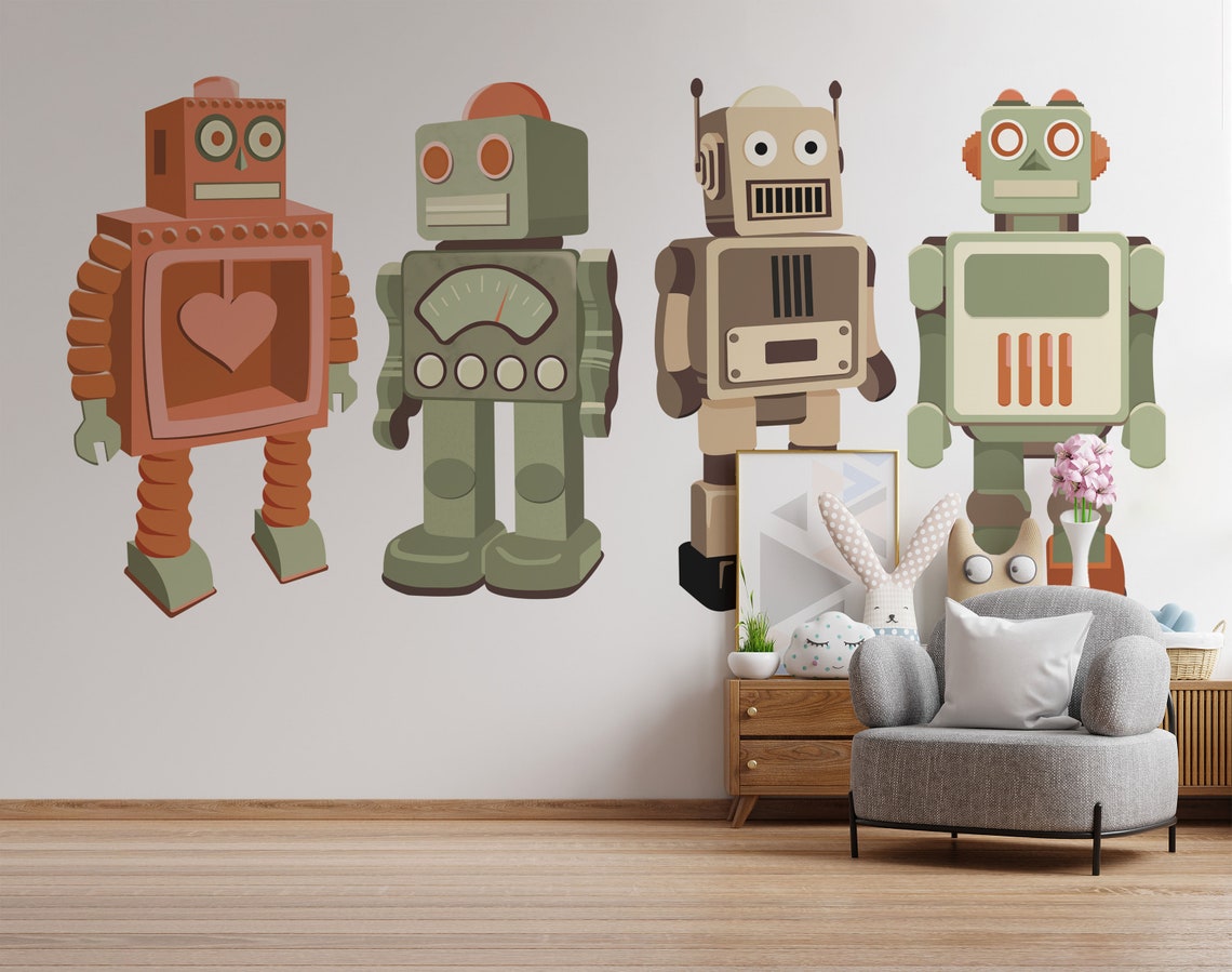 Robot Decaration Removable Class Robot Wall Decal Vintage Robot Wall Sticker for Boy ...