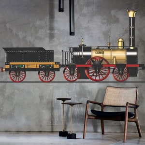 Classic steam engine train wall sticker and wall decal for living room unique wall art decor perfect vintage industrial wall mural wallpaper