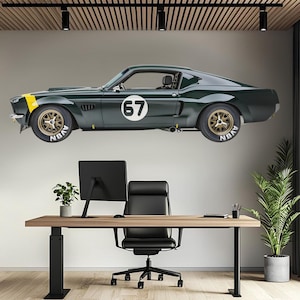 Carta da parati murale con auto da corsa Mustang, elegante carta da parati con auto sportive per ufficio, garage o soggiorno