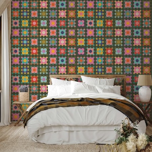 Removable Retro Geometric Wallpaper Peel and Stick Vintage Inspired free delivery