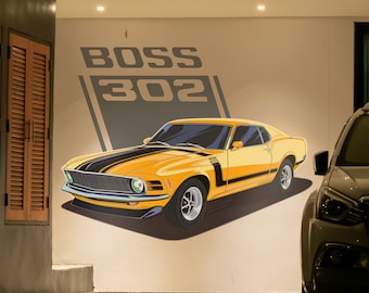 Removable Boss 302 Mustang Wall decal Car Transportation Theme Wallpaper sport car wall mural for office and boy room