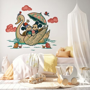 Removable Disney Wall Decal Mickey and Minnie on Penal Boat Wall Decal Mickey On Boat Wall Sticker For Kid Room