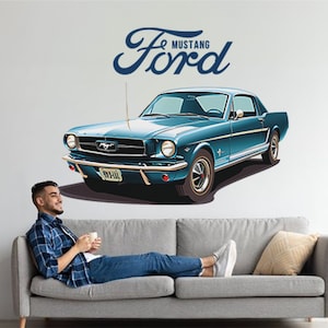 Adesivo da parete Ford Mustang e adesivo da parete design auto classica perfetto per gli amanti delle auto arte da parete ideale per la camera da letto murale carta da parati elegante