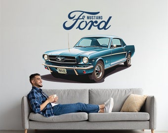 Ford Mustang wall decal and wall sticker classic car design perfect for car lovers wall art ideal for bedroom wall mural stylish wallpaper