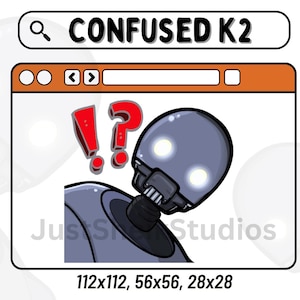 May include: A cartoon robot with a gray body and a black face is looking up with a confused expression. The robot has two white lights on its face and is surrounded by red exclamation points and question marks.