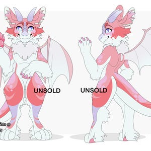 cute feminine masculine pink purple white winged furry adopt fluffy dragon reference sheet ref