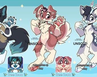 EXTRA art cute masculine male furry purple orange pink blue striped spotted canine chibi deer ref wolf dog fox adoptable batch *READ DESC*