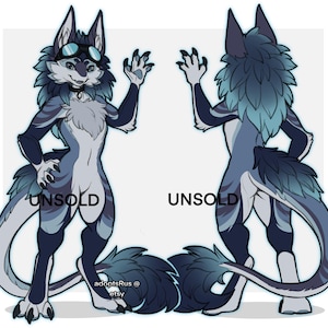 söt fluffig feminin maskulin svart mörkblå randig novabeast originalart pälskling adoptera referensblad ref